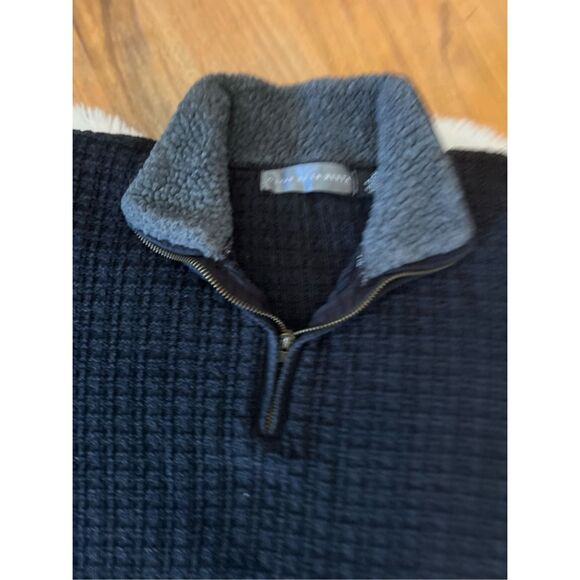 Oscar de la Renta Quarter Zip Sherpa Collar Waffle Sweater XL - Picture 3 of 7